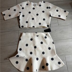 J.O.A. Cream and Black Polka Dot Set